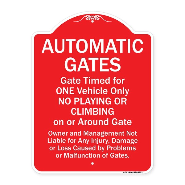 Signmission Automatic Gates Gate Timed For One Vehicle Heavy-Gauge Aluminum Sign, 24" x 18", RW-1824-9995 A-DES-RW-1824-9995 - main